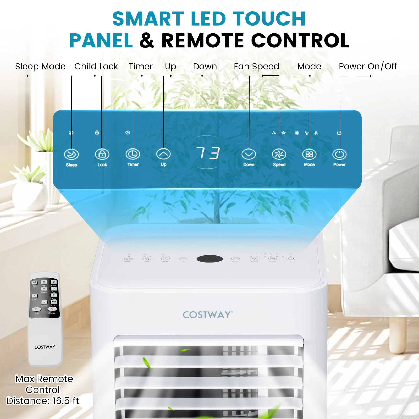 8000 BTU 휴대용 에어컨, 쿨 선풍기 듀엄 수면 모드 포함, 4 인 1 AC 유닛