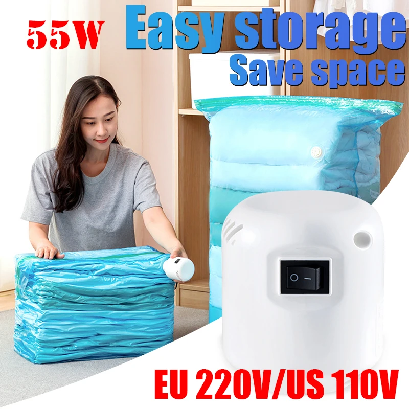 55W Powerful Vacuum Pump Vacuum Bag Clothes Storage Bag Folding Compressed Electric Sealer Machine Space Saver Travel Organizer