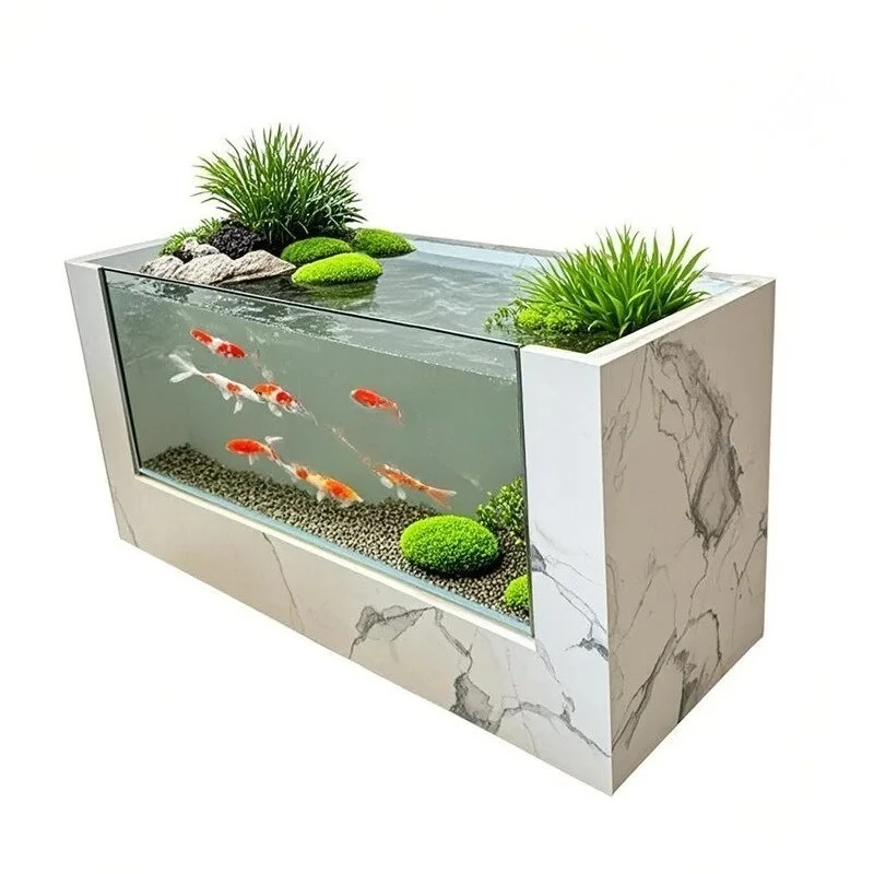 

Rock Slab Floor-to-Ceiling Fish Pond - Ceramic Ecological Large Turtle Tank for Indoor Outdoor Home Yard Garden Landscaping