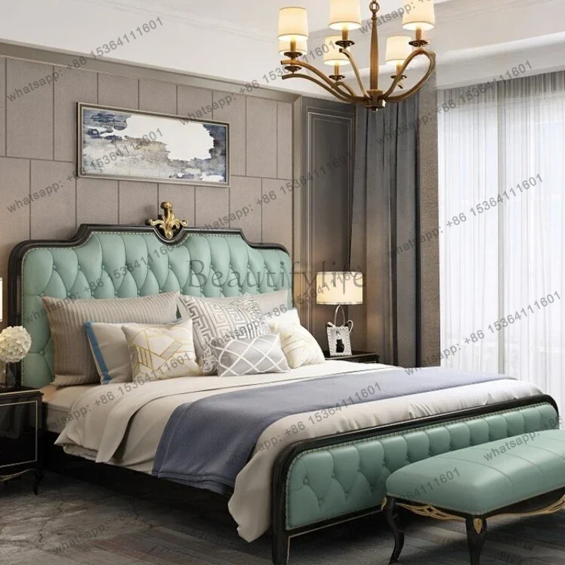 LJY American Design Bed Light Luxury Solid Wood Frame Bedroom Queen Headboards Bed Design Sleeping Princess Muebles Salon Furnit