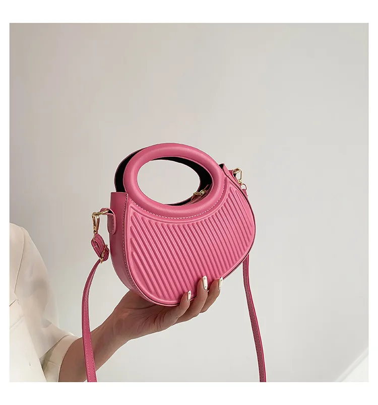 Half Moon Small Shoulder Bag For Women 2023 New Fashion Green Handbags Pleated Design PU Leather Crossbody Round Hand Bags Girls