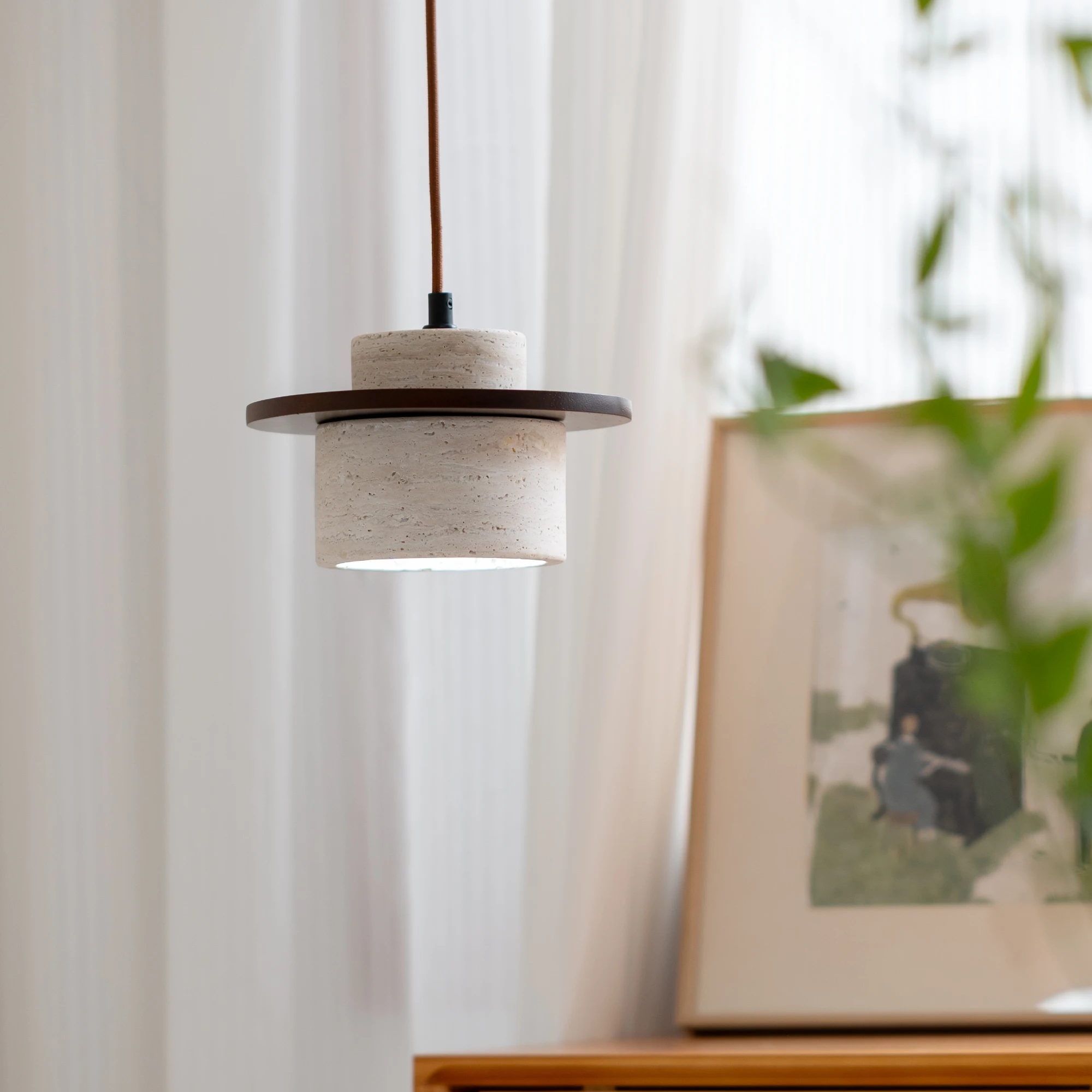 Lampada a sospensione in pietra gialla stile Wabi-sabi per camera da letto Comodino Camera dei bambini Sala da pranzo Bancone bar Lampada a sospensione semplice