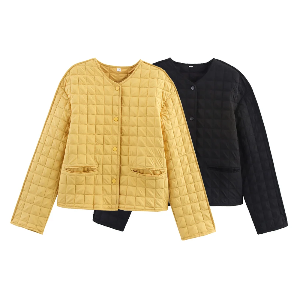 

New women's clothing European and American style fashionable simple and versatile 2-color silhouette plaid cotton jacket