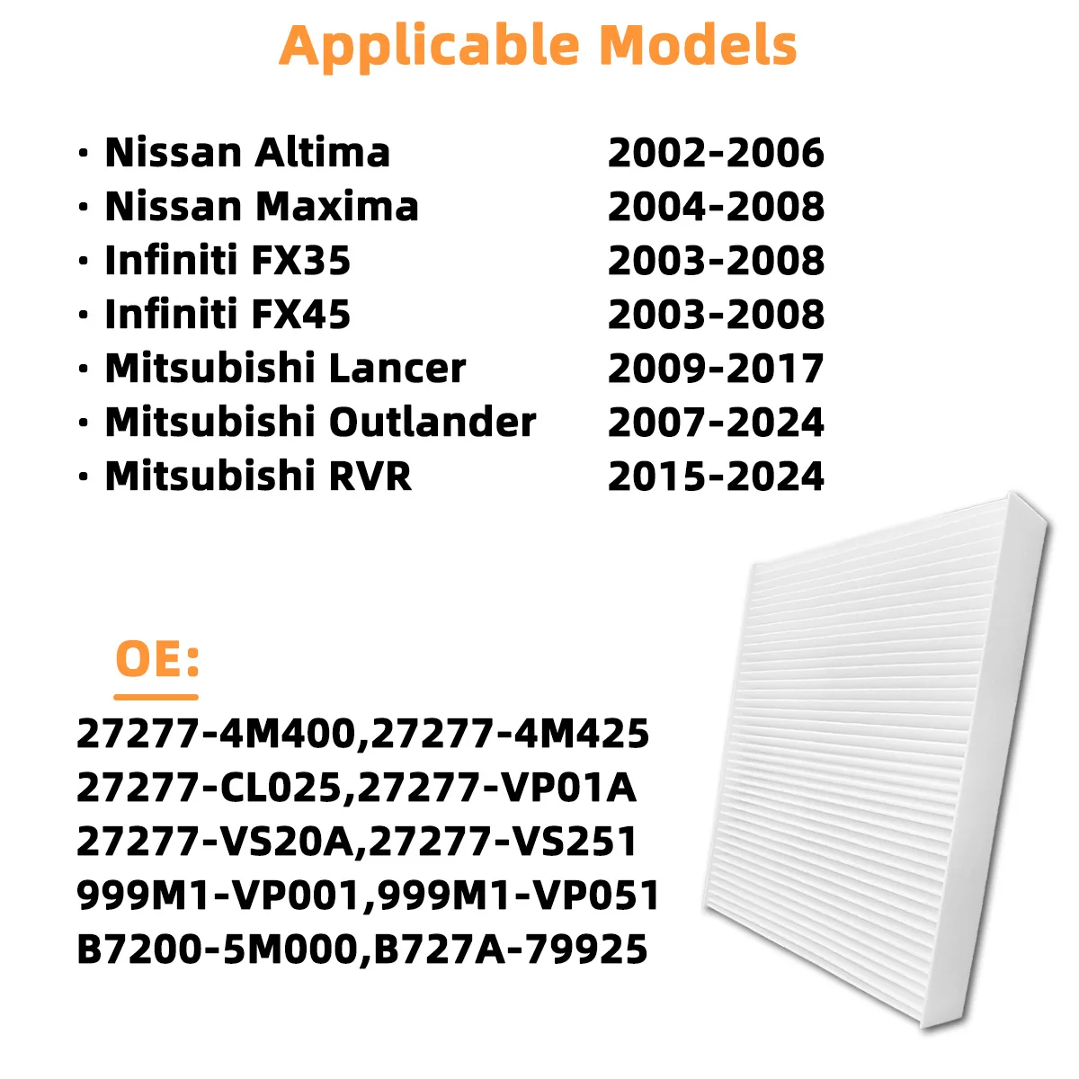 Auto-Luftfilter CF10140 Ersatz passend für Nissan Altima Maxima Murano Sentra Infiniti FX35 G35 Mitsubishi Lancer, 27277-4M400 – Detail 6