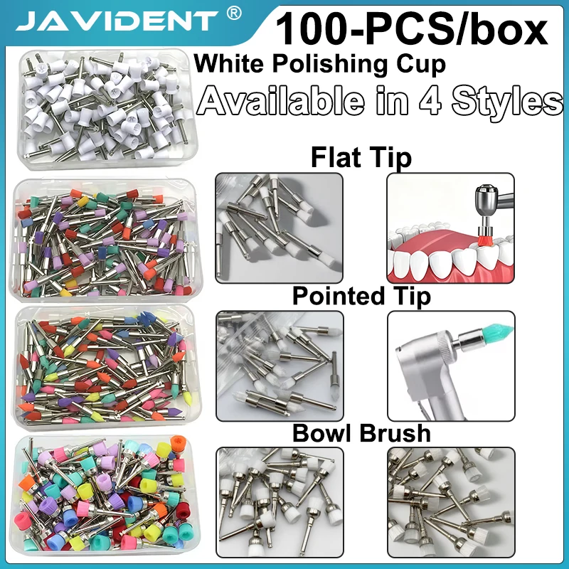 JAVIDENT 100pcs/box Disposable Dental Polisher Nylon Bristle Brush Polishing Polisher Cup Disposable Latch type Colorful