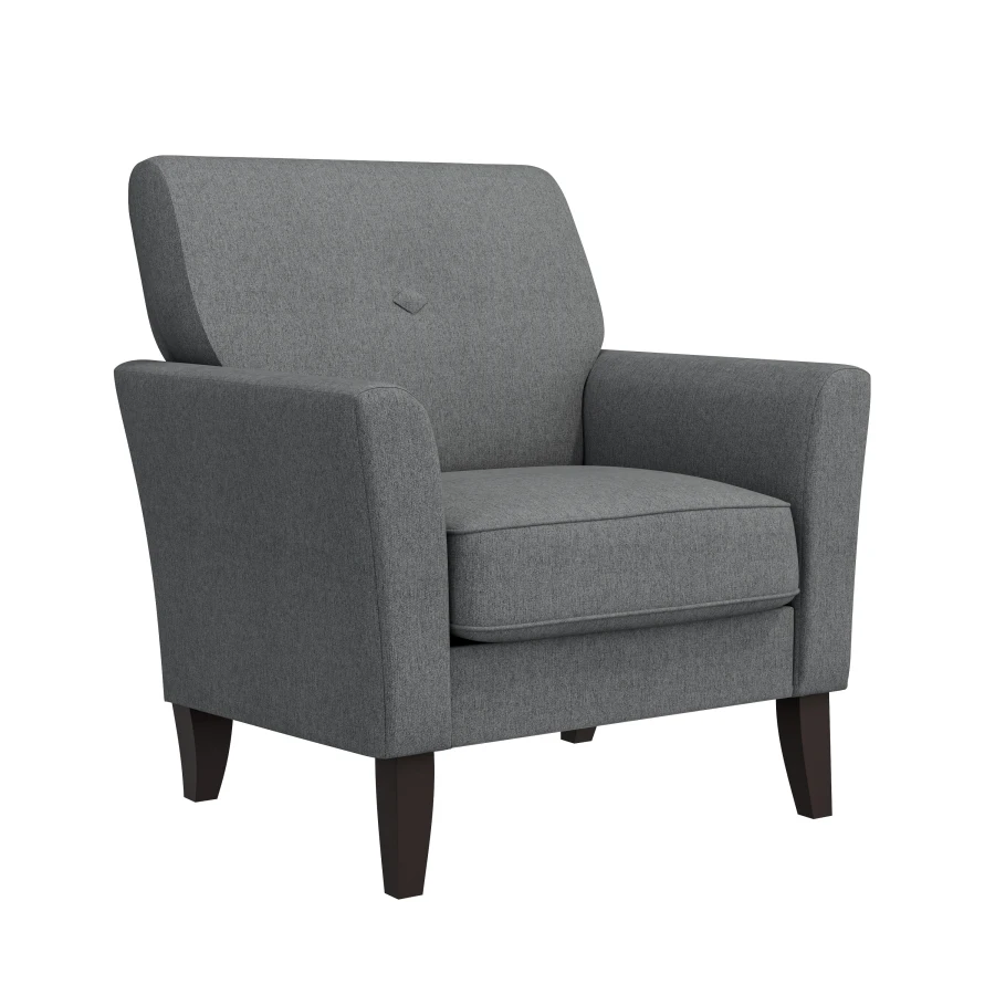 Dorset Arm Accent Chair in Smoky Gray Velour with Dark Brown Solid Wood Legs For Living Room
