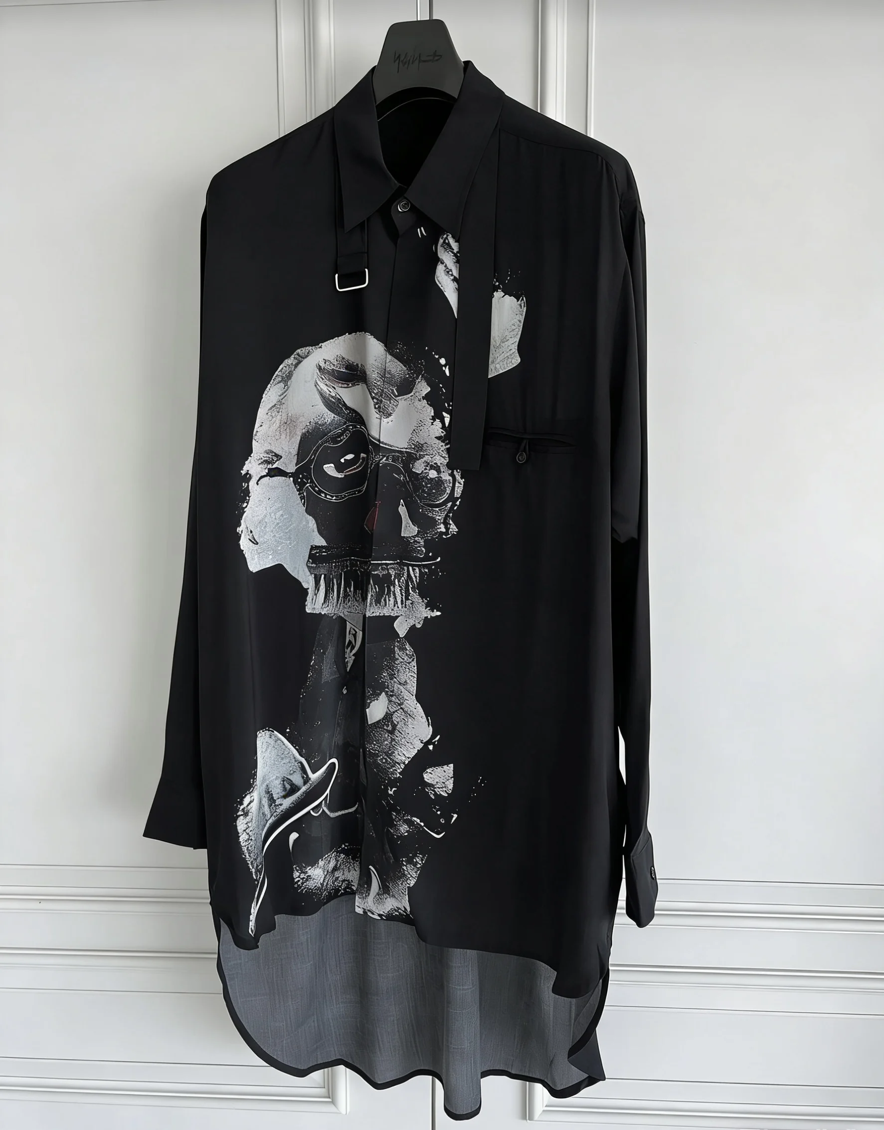

TOP-YAMAMOTO's original design, dark-themed asymmetrical print pattern, pointed collar long-sleeved shirt