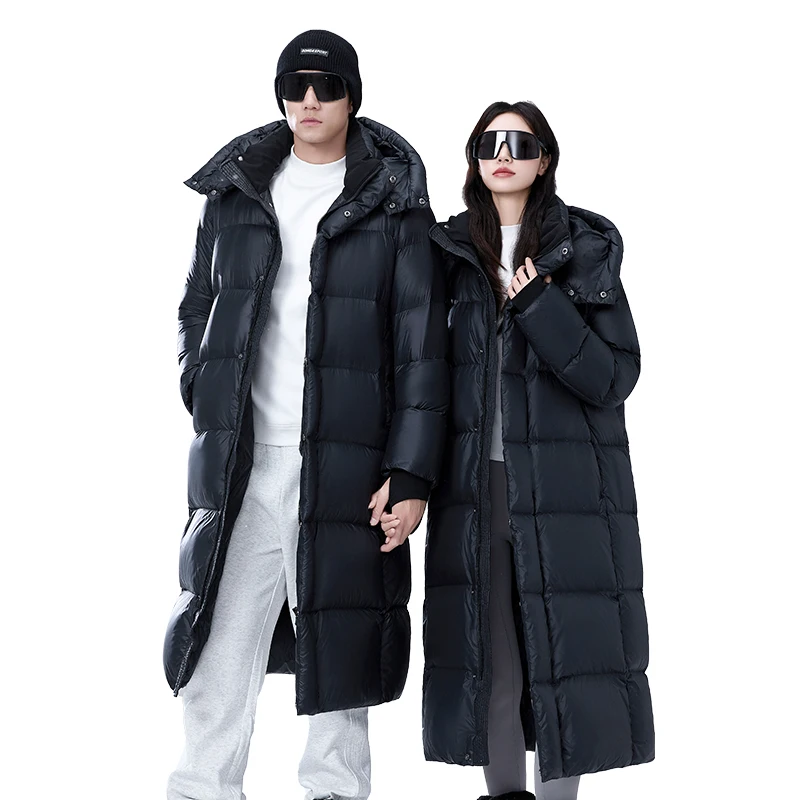 Unisex Leisure Loose Long Down Jacket White Duck Down Fashion Outerwear Men/Women Winter Outdoor Thick Warm Puffer Coat Hooded