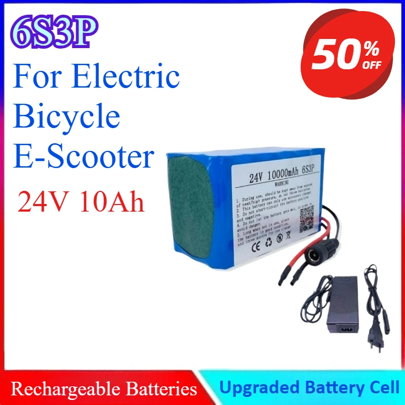 

NEW 24V 10Ah Li-ion Battery Pack 6S3P for Electric Bicycle E-Scooter 18650 Cells with BMS Protection Waterproof Case