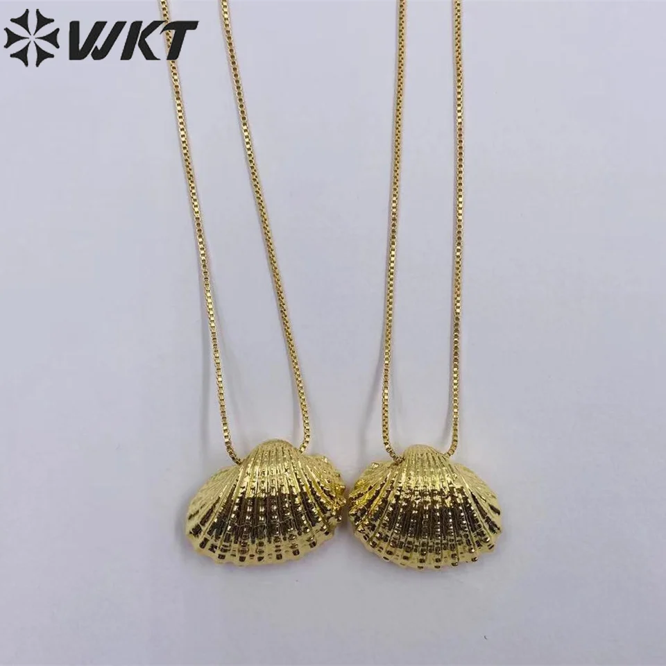 WT-JN235  WKT 2026 Fashion Style Scallop Shell With Full Gold Dipped Exquisite Ladies' Necklace Attractive Style 18Inch Chain