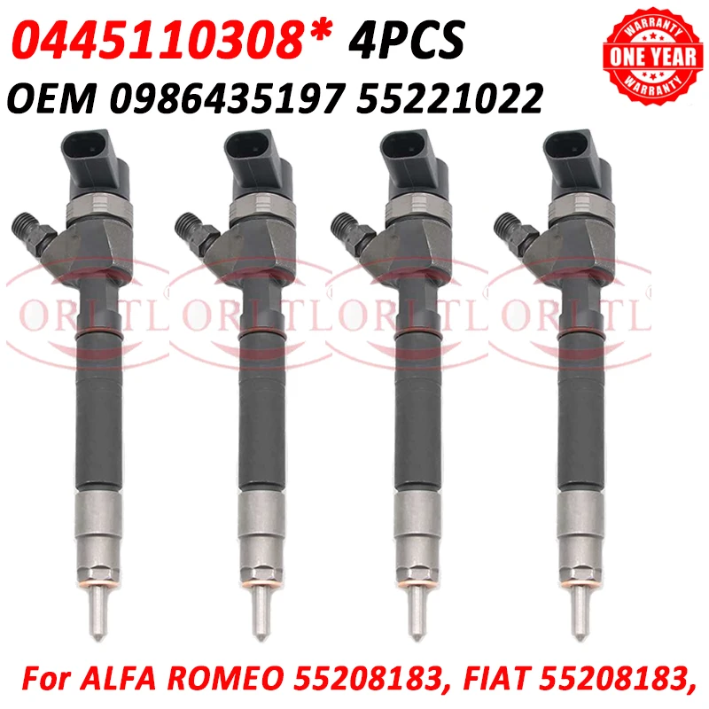 4pcs 0445110308 Injector Nozzle 0 445 110 308 Diesel Injection 0986435197 For Alfa Romeo Fiat 55221022 55208183 55208183