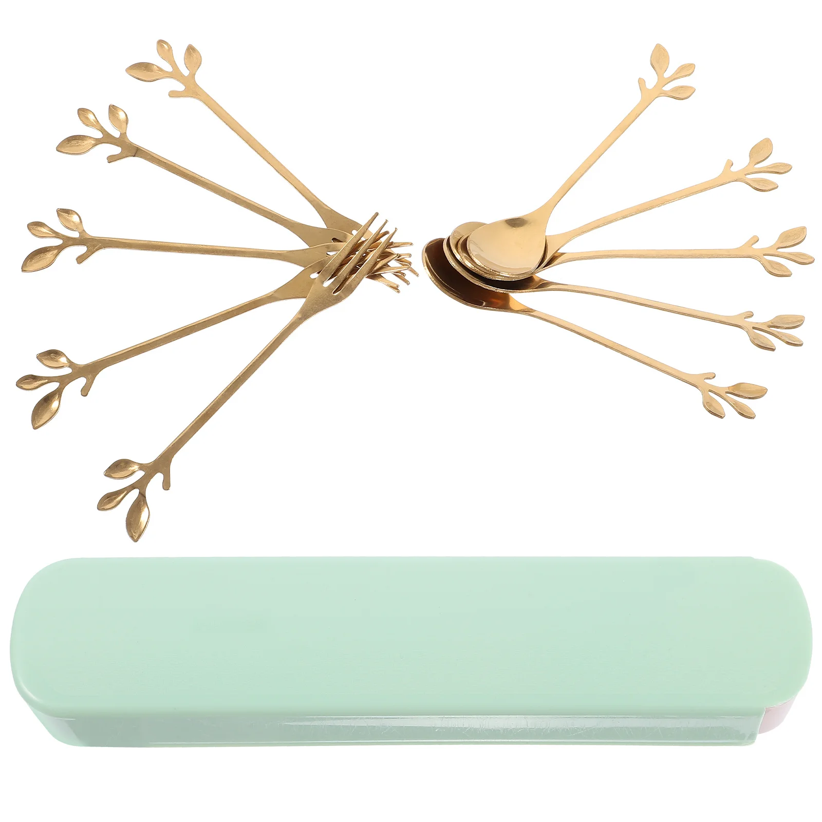 

1Set Stainless Steel Fruit Fork and Dessert Spoon Set Wear-Resistant Multi-Function Cake Cutlery with Storage Box