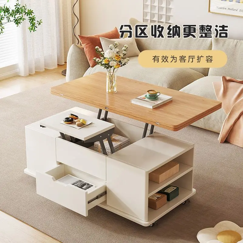 Table basse relevable, table à manger à double usage, pour petit appartement, salon, rangement mobile, meubles pliants