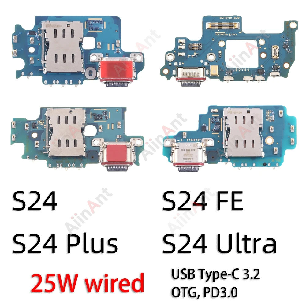 USB Mic Board Dock Charger Connector Charging Port Flex Cable For Samsung Galaxy S24 Ultra Plus FE S928E S928U S928W S921B S928B
