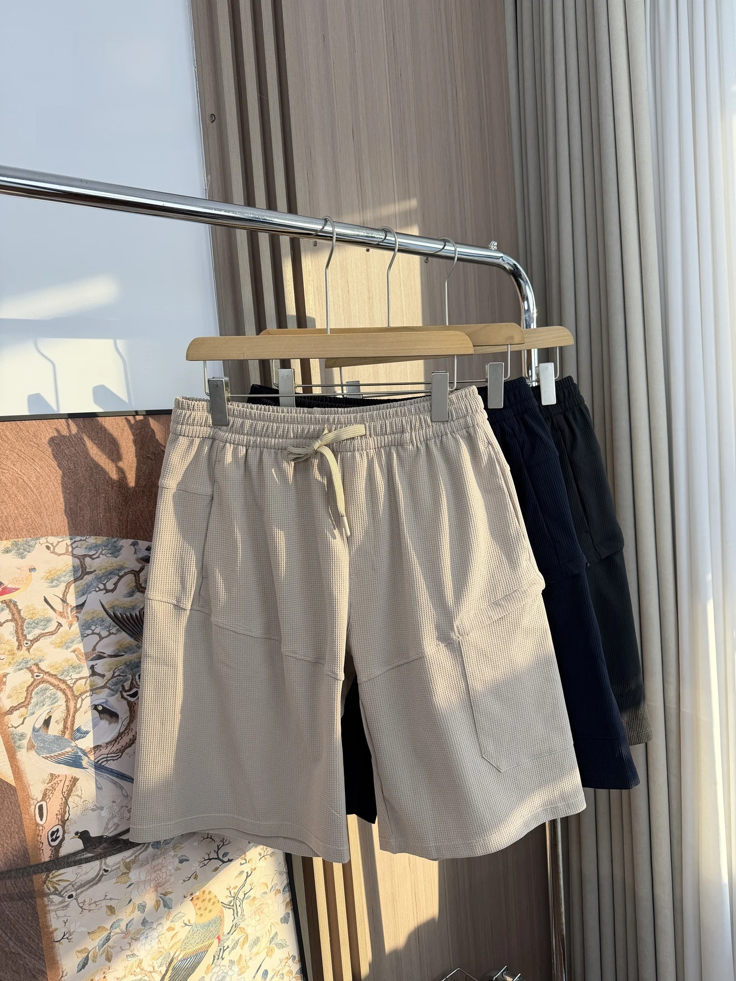 

Comfortable Breathable Men's Summer Outdoor Sports Elastic Waist Wfle Pattern Casual orts Loose Fit Youth Daily Wear