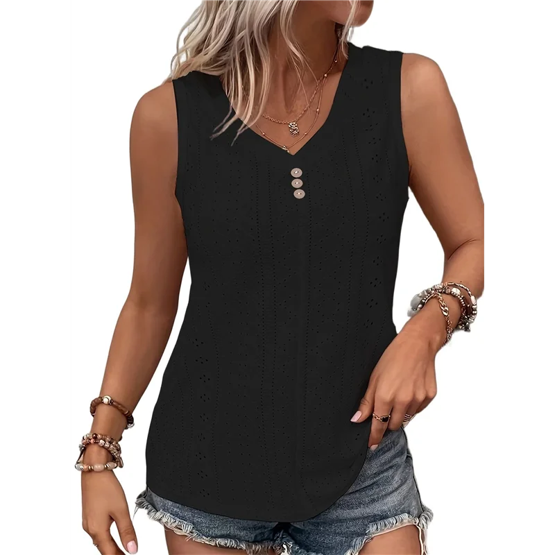 

A83F-майка для женщин, летние наряды, футболки с v-образным вырезом, модная базовая одежда без рукавов с люверсами для пляжного отдыха