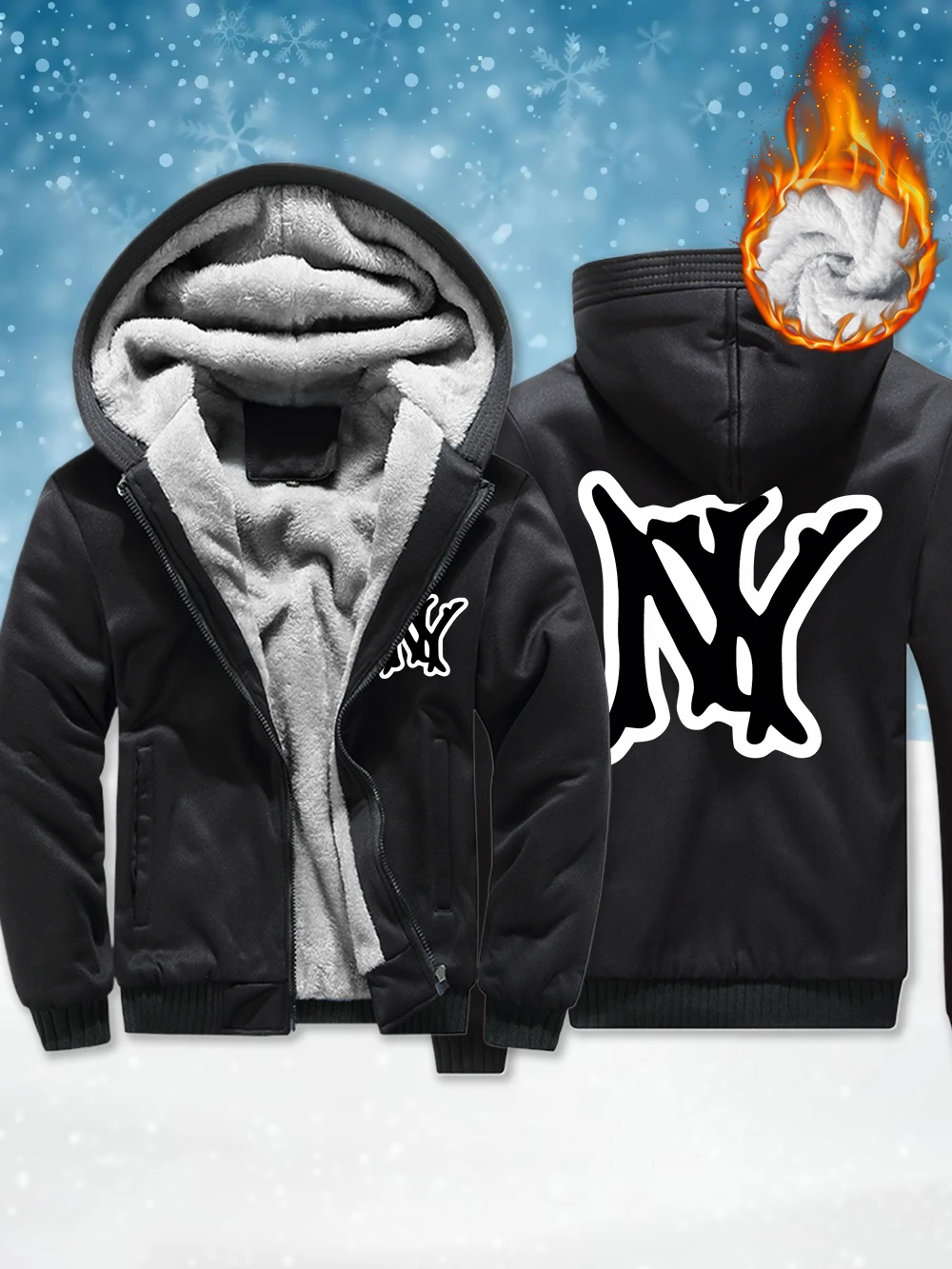 

Simple Ny Logo Printed Men Zipper Jackets Winter Windproof Thicken Outerwear Thermal Fleece Warm Coats Comfortable Male Tops