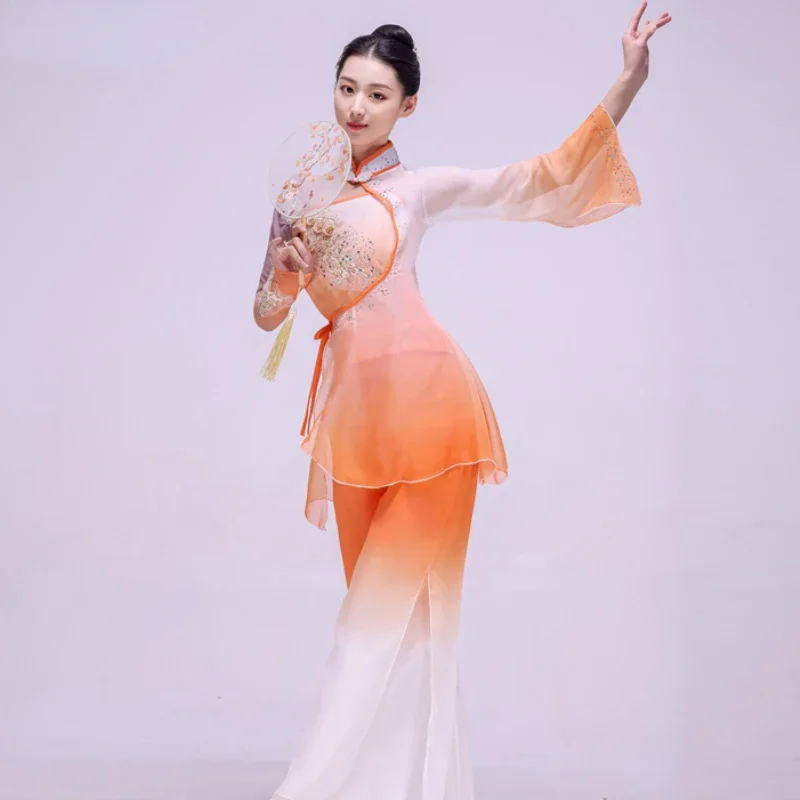 

Chinese Traditional Folk Yangko Dance Costumes Female Ancient Oriental Hanfu Yangko Dress Modern Fan Dance National Dance Outfit