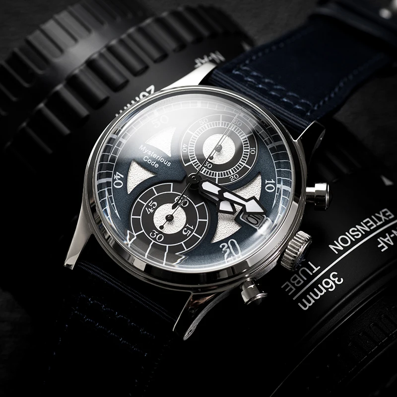 Código misterioso 38MM cronometraje de cuarzo japonés VK63 cristal de aviación cristal de zafiro Formal reloj de acero inoxidable resistente al agua para hombres