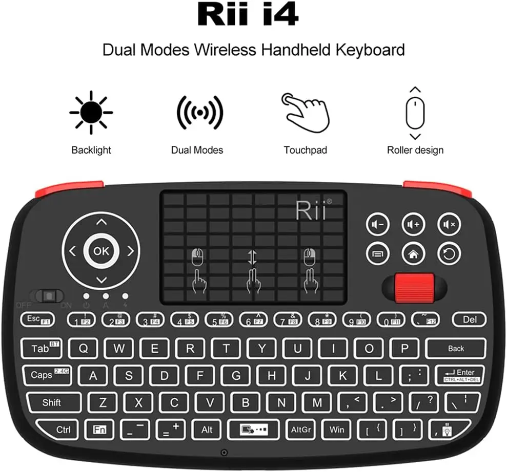 

Rii (Upgrade) i4 Mini Bluetooth Keyboard with Touchpad for ROG Ally, Backlit Wireless Keyboard with 2.4G USB Dongle for ROG Ally