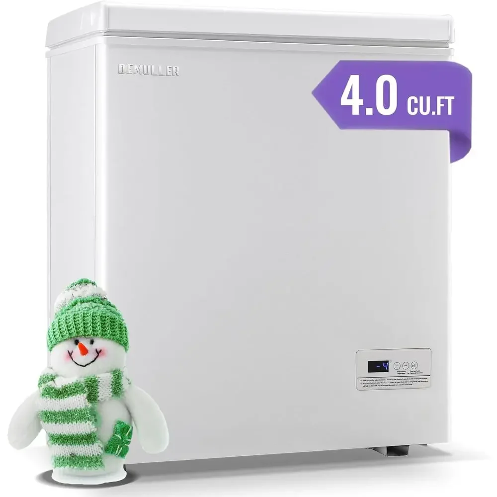 4.0 Cuft Compact Deep Freezer with LED Display and Precise Temperature Control Adjustable Basket - White