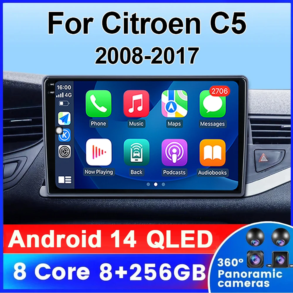 Android 14  For Citroen C5 2008-2017 Car GPS DVD Player Radio Multimedia System Navigation Stereo Head Unit DSP RDS Carplay WIFI