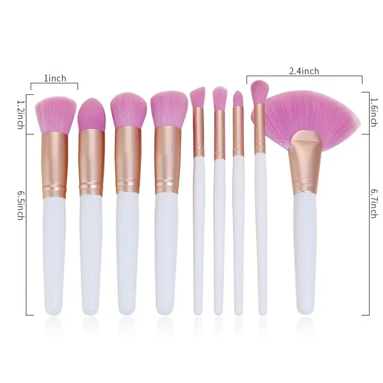 10pcs Pro Makeup Brushes Set - Complete Cosmetic Brush Kit for Powder, Foundation, Blush, Contour, Eyeshadow, Eyebrow, Fan & Mor