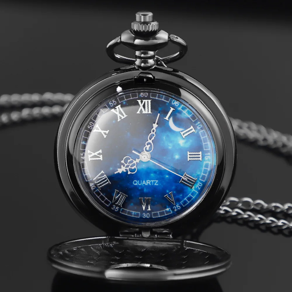 Reloj de bolsillo Steampunk Vintage con esfera de cielo estrellado hueco para mujeres y hombres, relojes de bolsillo con colgante, collar de regalo