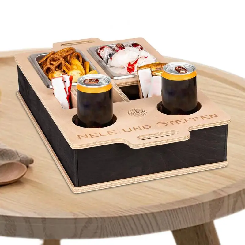 

Couch Cup Holder Tray Couch Bar Snack Box TV Remote Control Organizer Sofa Tray With Snack Bowls And Storage For TV Lovers Sofa