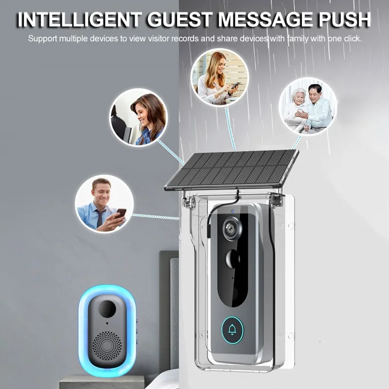 IP65 Tuya Campanello senza fili esterno Copertura solare Videocitofono 1080P Audio bidirezionale Rilevazione movimento Spioncino Telecamera per porta Campanello Wifi