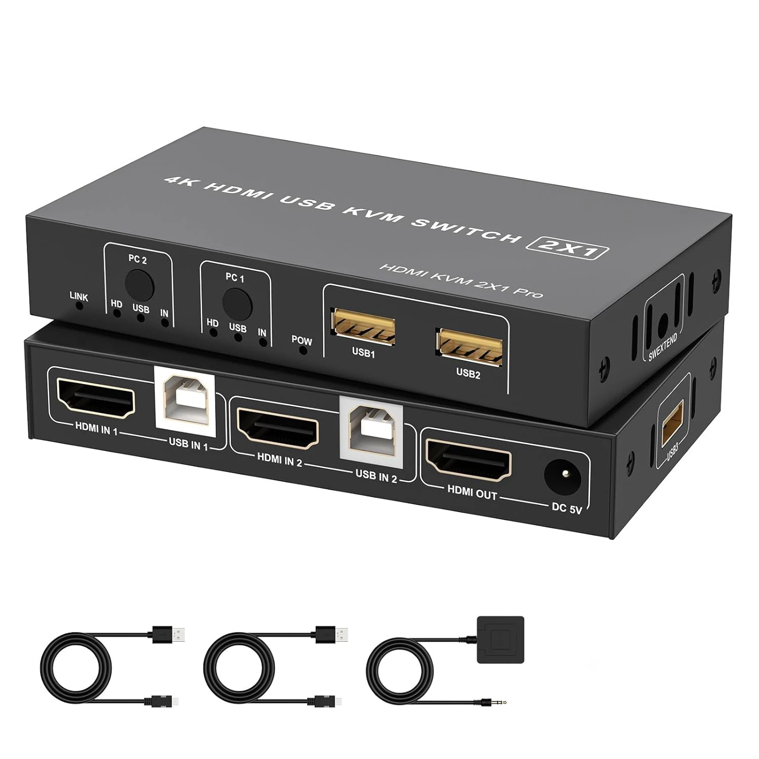4K 60Hz HDMI KVM-Switch 2-in-1-out HDMI 2.0 USB KVM mit 3 USB2.0-Anschlüssen für 2 Computer zur gemeinsamen Nutzung von Monitor, Tastatur, Maus und Drucker