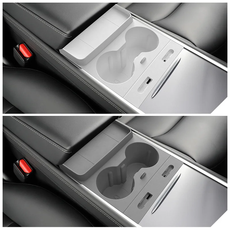 ل تسلا نموذج 3 2021-2023 والطراز Y 2021-2024 حامل كأس السيليكون عدم الانزلاق وحدة التحكم المركزية درج منظم ، دائم وسهل #4