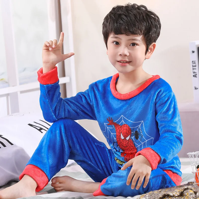 Autumn Winter Flannel Pajamas Sets Boys Sleepwear Suit Clothes Set For Girls Clothing Toddler Plush Suit Casual Kids Homewear