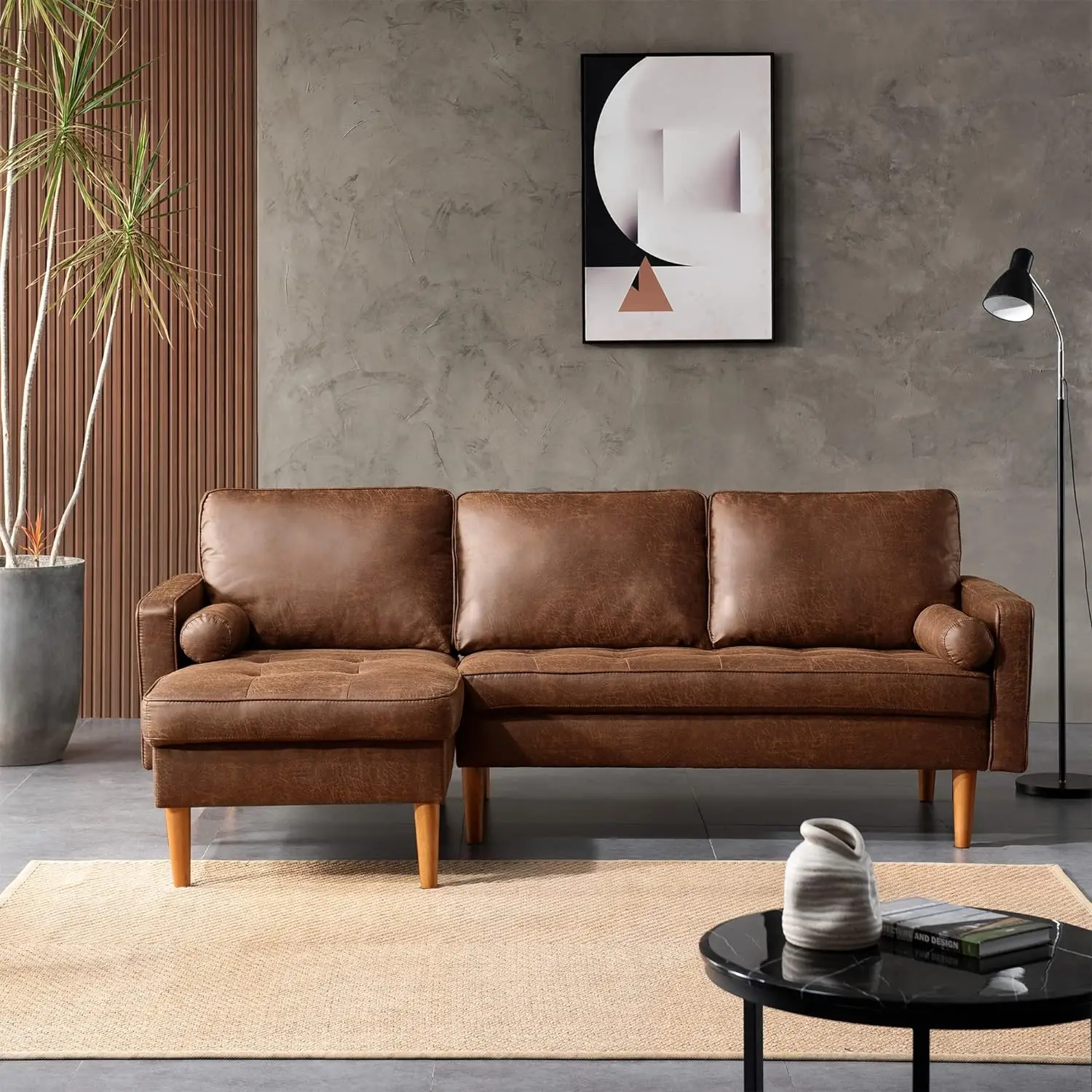 Convertible Sectional Sofa Couch L Shaped Sofa 3-Seat Couch with Reversible Chaise for Living Room,L Shaped 83 inches Dark Brown