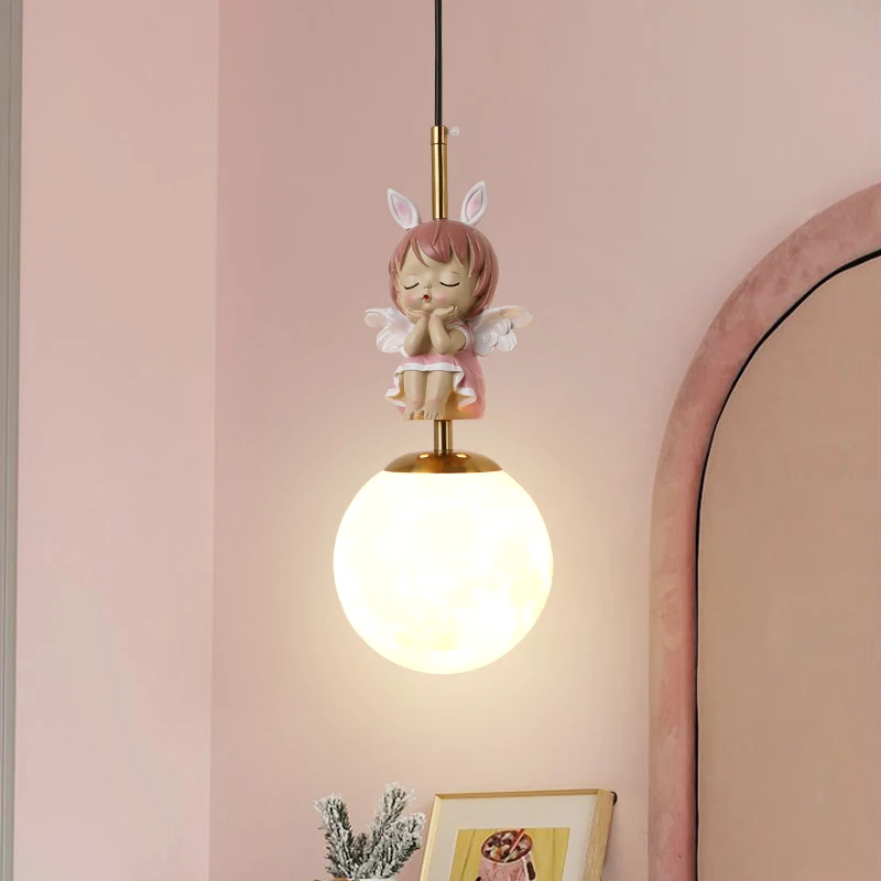 

Resin Angel Lights Children's Room Bedside Wall Lamp Pink Blue Glass Sconces Astronaut Baby Kids Girl Boy Bedroom Night Lamps