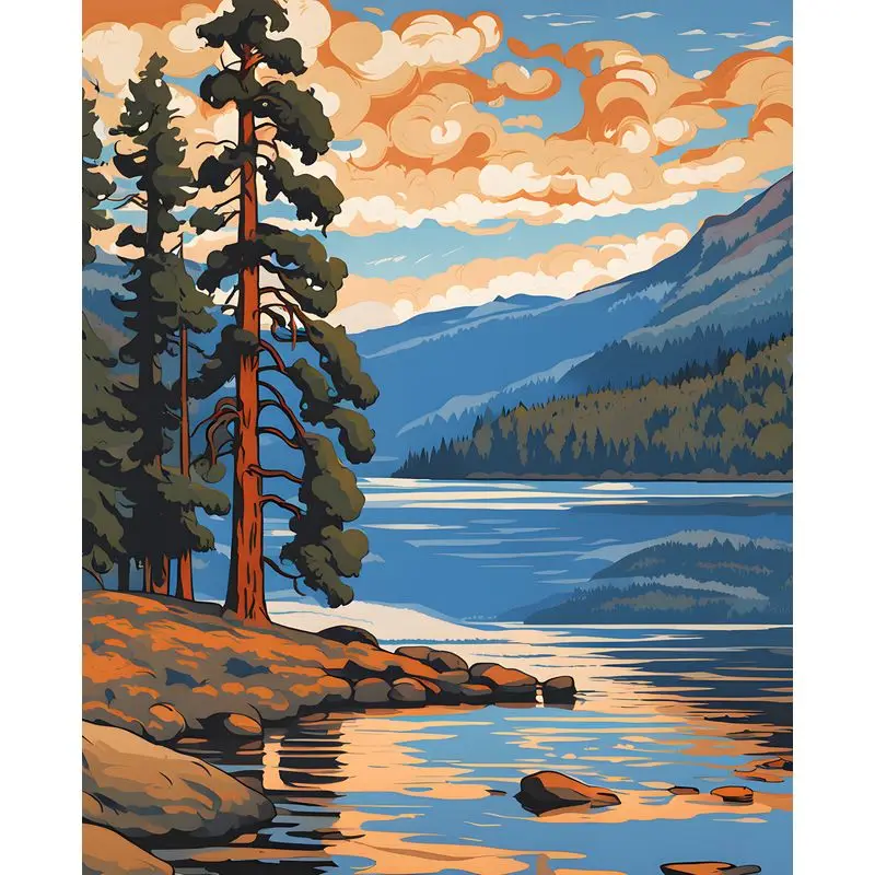 Trees and river painting by numbers kit