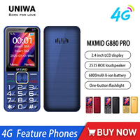 UNIWA MXMID G880 PRO 4G Feature Phone 2.4 Inch Dual SIM LCD Large Display Big Volume for Elder 6800mAh Torch Light FM Radio