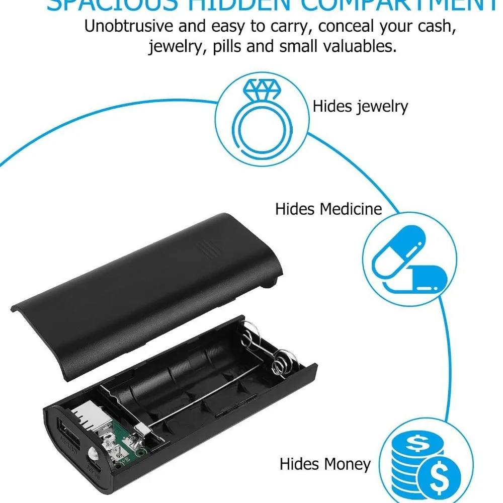 صندوق تخزين مخفي للشاحن المزيف - منظم سفر محمول آمن للمجوهرات والحبوب لنقل آمن #5