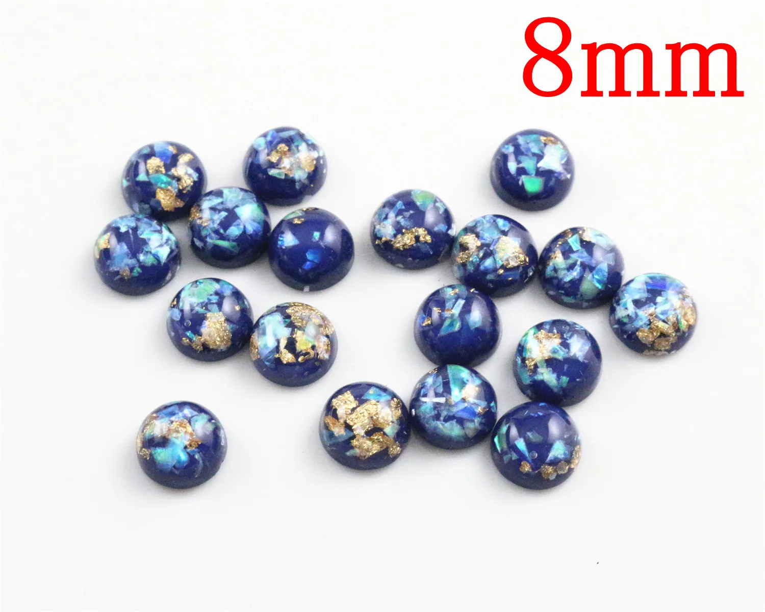 New Fashion 8mm 40pcs/Lot Blue Color Built-in metal foil Flat back Resin Cabochons Cameo V7-30