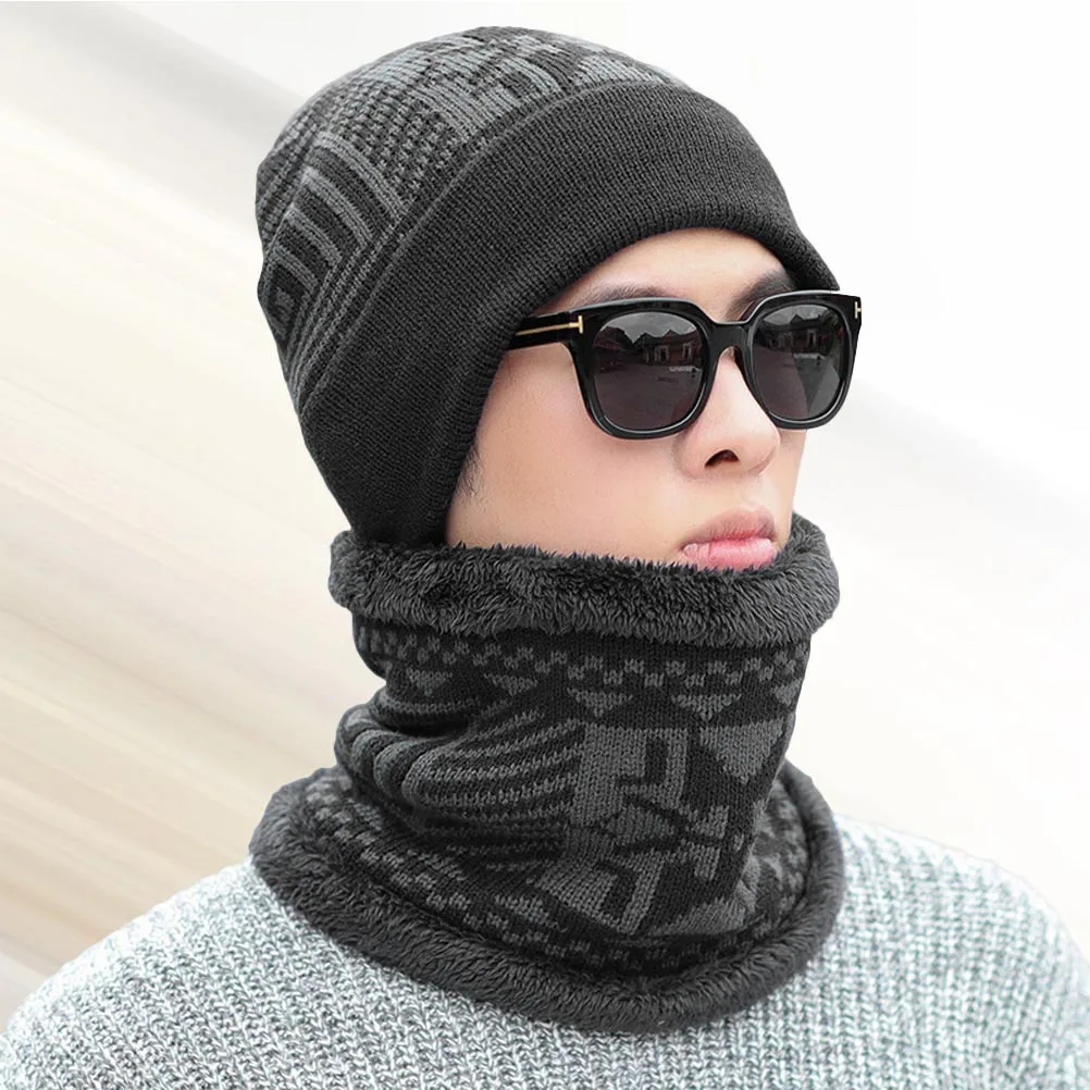 

Warm Knitted Scarf Hat Winter Neck Warmer Hats and Gaiters for Men Suit