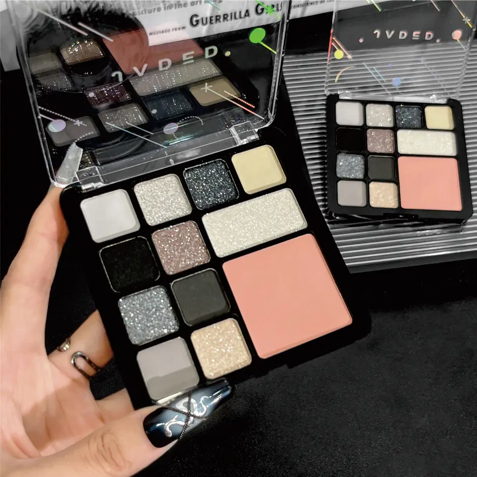 12 Color High Quality Eye Shadow  Diamond Metallic Finish Eyeshadow Pink And Black Eyeshadow Pigments/vegan Eye Shadow