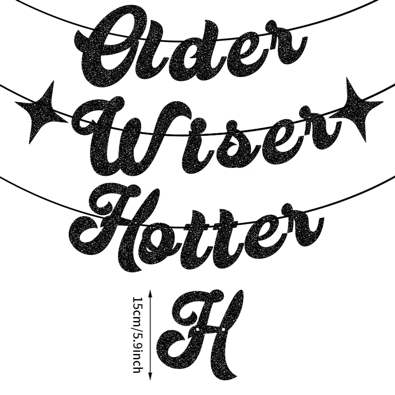 YOMDID Glitzer-Banner „Older Wiser Hotter“ mit Sternen, Geburtstagsparty-Banner für Halloween, Weihnachten, Innen- und Außendekorationen – Detail 4