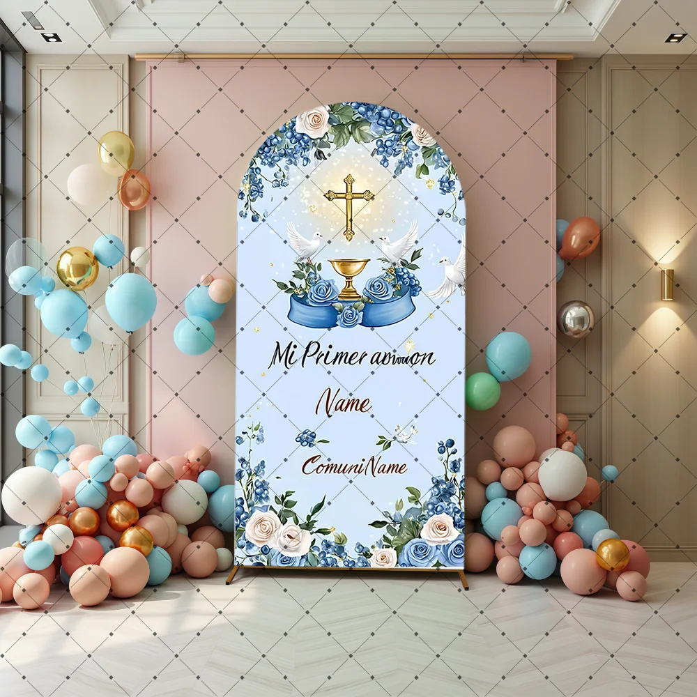 Mi Primera First Holy Comunion Arch Backdrop Cover Baptism Decor Greeney Christening God Bless Party Background Booth Props