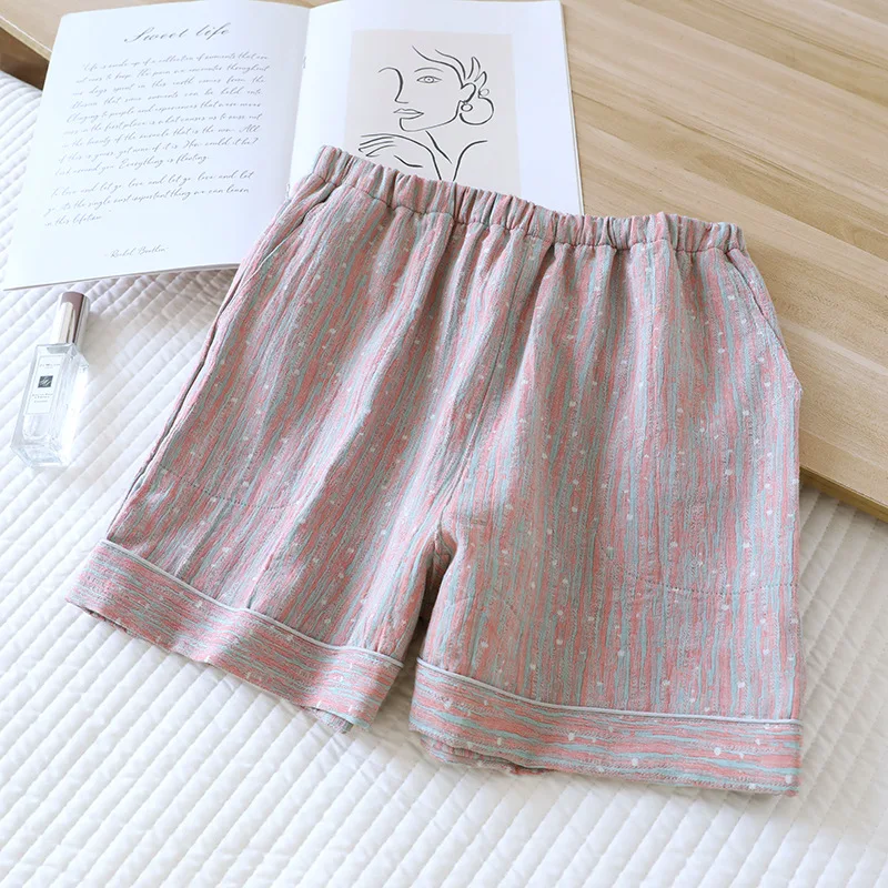 2025 novo verão casal shorts 100% algodão gaze cor tecido masculino e feminino fino solto bolso shorts calças para casa