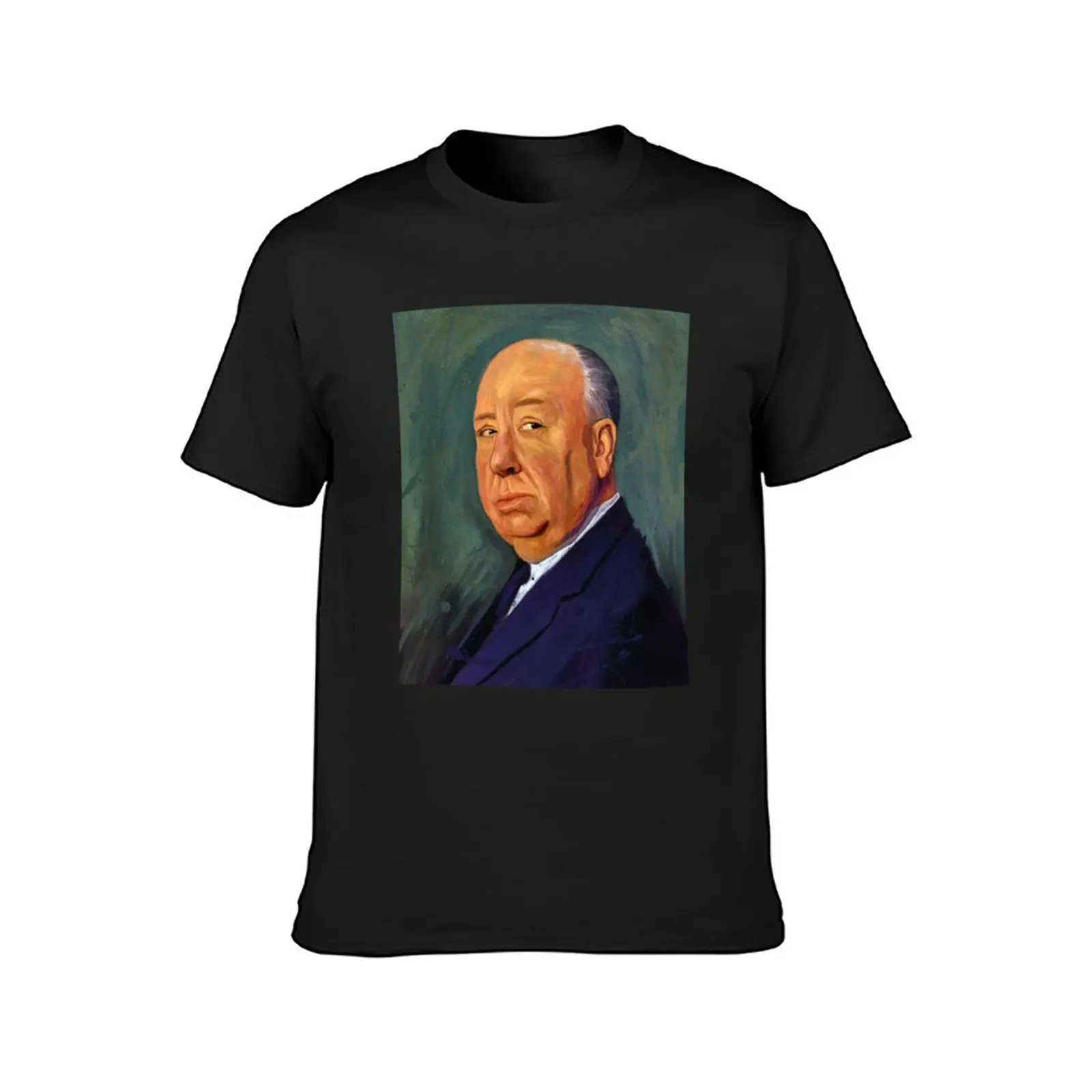 Alfred Hitchcock Portrait, Sir Alfred Joseph Hitchcock, Master Of Suspense T-Shirt vintage anime clothes black t-shirts for men