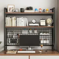 Grid Multi-layer Bookshelf, Large Capacity, Wrought Iron Shelf, Student Desk Combo, Desktop Bookcase Storage Rack