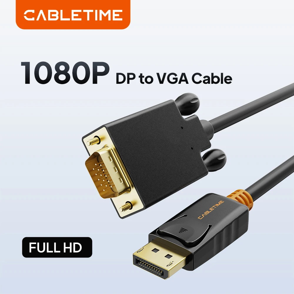 CABLETIME DisplayPort to VGA Adapter Converter Cable DP Male to VGA Male Compatible with HP Dell Asus Lenovo PC Laptop