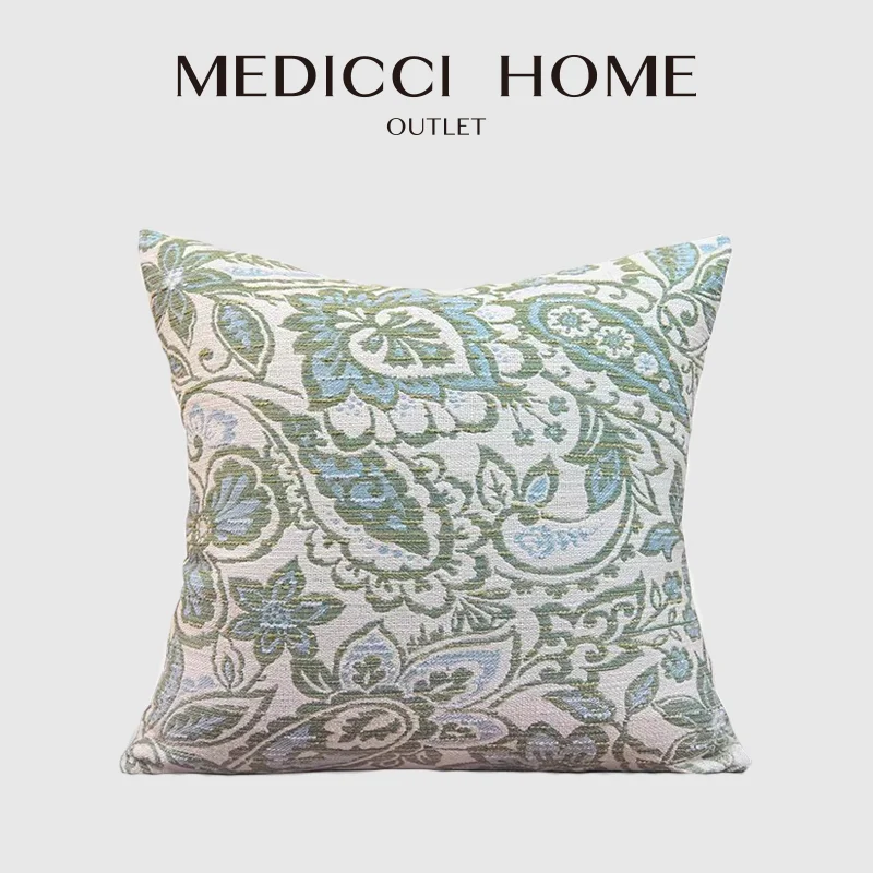 Medicci Home Boho Paisley Floral Upholstery Cushion Cover Indian Style Exotic Style Decorative Pillow Case In Blue Arctic Stone