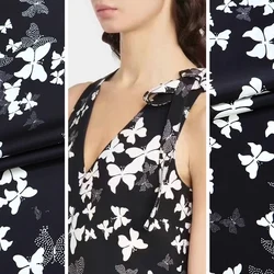 Classic Black and White Butterfly Dance Elastic Satin Mulberry Silk Fabric High-end Clothing Shirt Evening Dress Fabric By Yard