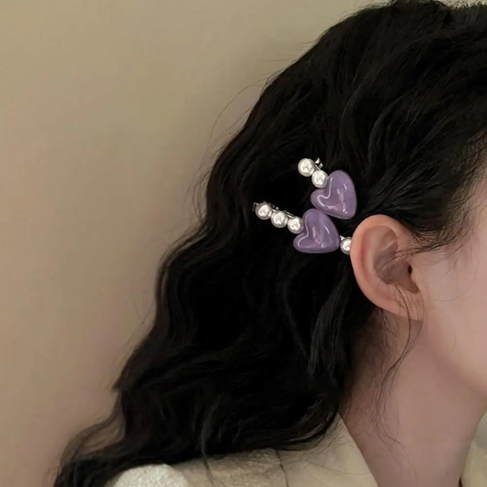 Faux Pearl Hair Clip Hairpin Stable Non-damaging Hair Clip High-gloss Imitation Pearls Accessory Pink Jelly Heart Design